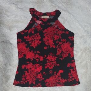 Chic Red Floral Halter Top